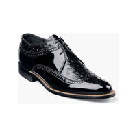 00375 Stacy Adams Leather Shoes Dayton Ostrich Wingtip Oxford Black Burgundy - J.Valintin Men's Wear Legend - 6112