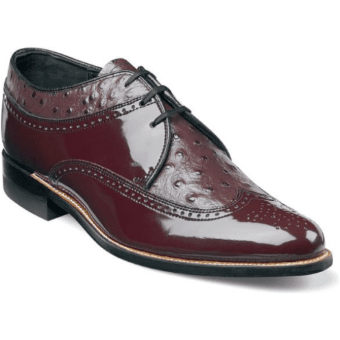 Stacy Adams Mens Dayton Burgundy Shoes Wing Tip  Ostrich Print Shiny 00375-05