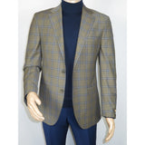 Men's Mono Turkey Sport Coat 100% Super 180s Wool 1480-02 Tan Blue Plaid