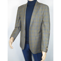 Men's Mono Turkey Sport Coat 100% Super 180s Wool 1480-02 Tan Blue Plaid