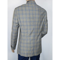 Men's Mono Turkey Sport Coat 100% Super 180s Wool 1480-03 Gray Blue Plaid