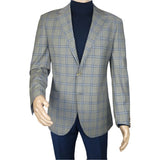 Men's Mono Turkey Sport Coat 100% Super 180s Wool 1480-03 Gray Blue Plaid