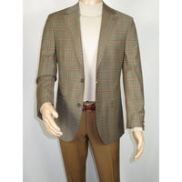 Men's Mono Turkey Sport Coat 100% Super 180s Wool 1480-04 Tan Brown Plaid