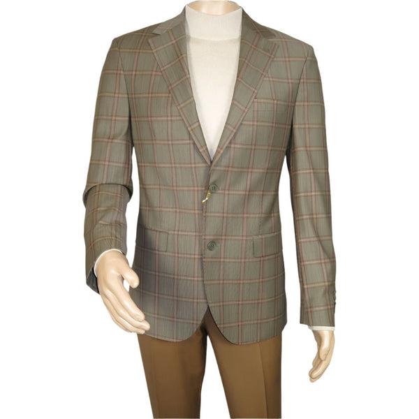 Men's Mono Turkey Sport Coat 100% Super 180s Wool 1480-04 Tan Brown Plaid