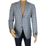 Men's Mono Turkey Sport Coat 100% Super 180s Wool 1522-02 Blue Brown Plaid