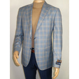 Men's Mono Turkey Sport Coat 100% Super 180s Wool 1522-02 Blue Brown Plaid