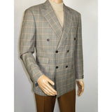 Men's Mono Double Breasted Blazer Super 180s Wool 1523-04 Gray Brown Plaid