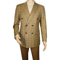 Men's Mono Double Breasted Blazer Super 180s Wool 1523-05 Camel Brown Plaid