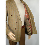 Men's Mono Double Breasted Blazer Super 180s Wool 1523-05 Camel Brown Plaid