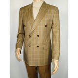 Men's Mono Double Breasted Blazer Super 180s Wool 1523-05 Camel Brown Plaid