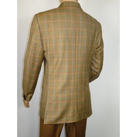 Men's Mono Double Breasted Blazer Super 180s Wool 1523-05 Camel Brown Plaid