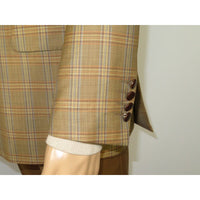 Men's Mono Double Breasted Blazer Super 180s Wool 1523-05 Camel Brown Plaid