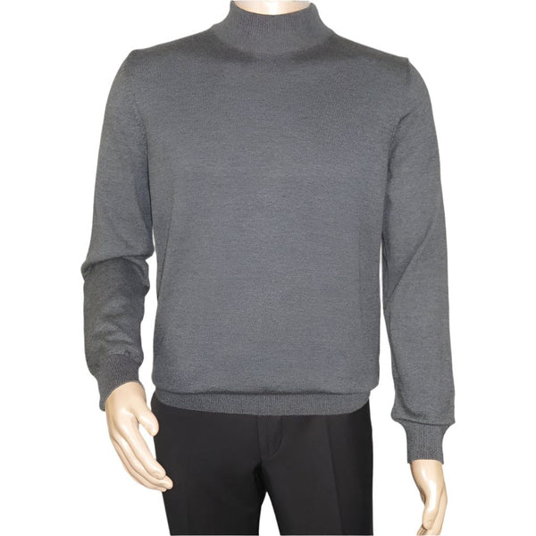 Men's Sweater Knit By BRANGO Turkey Mock Neck Cotton Blend 21050 Charcoal