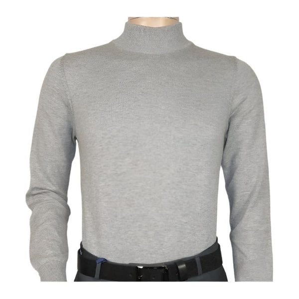 Men's Sweater Knit By BRANGO Turkey Mock Neck Cotton Blend 21050 Gray