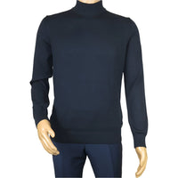 Men's Sweater Knit By BRANGO Turkey Mock Neck Cotton Blend 21050 Navy Blue