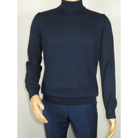 Men's Sweater Knit By BRANGO Turkey Mock Neck Cotton Blend 21050 Navy Blue