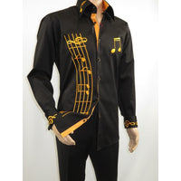 Men Axxess Turkey Shirt 100% Cotton Musical Note 224-56 French Cuffs Black Gold