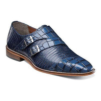 25458 Stacy Adams Leather Shoes Toscano Double Monk Strap Black Navy - J.Valintin Men's Wear Legend - 97830