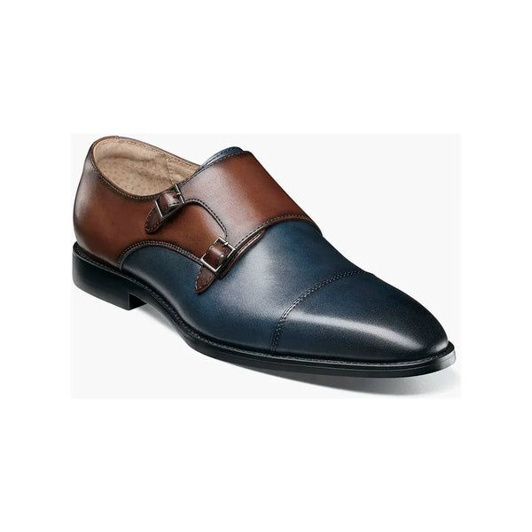 Stacy Adams Raythorne Cap Toe Double Monk Strap Shoes Navy Brown 25671-414