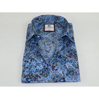 Men's Shirt By CASILA Turkey Cotton Blend Long Sleeves 501660-04 Blue Floral