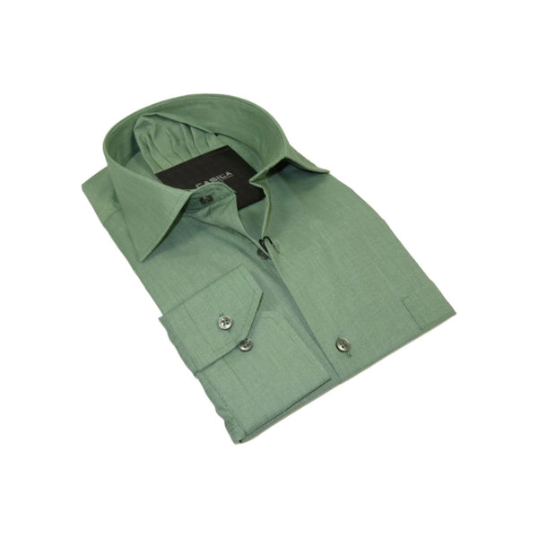 Mens Shirt Hankie CASILA Turkey Cotton Blend Long Sleeves 501770-07 Solid Green