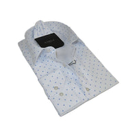 Men Shirt Hankie CASILA Turkey Cotton Blend 501850-01 White Blue Dots