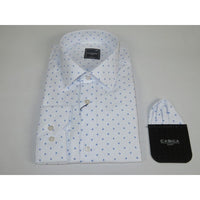 Men Shirt Hankie CASILA Turkey Cotton Blend 501850-01 White Blue Dots