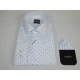 Men Shirt Hankie CASILA Turkey Cotton Blend 501850-01 White Blue Dots