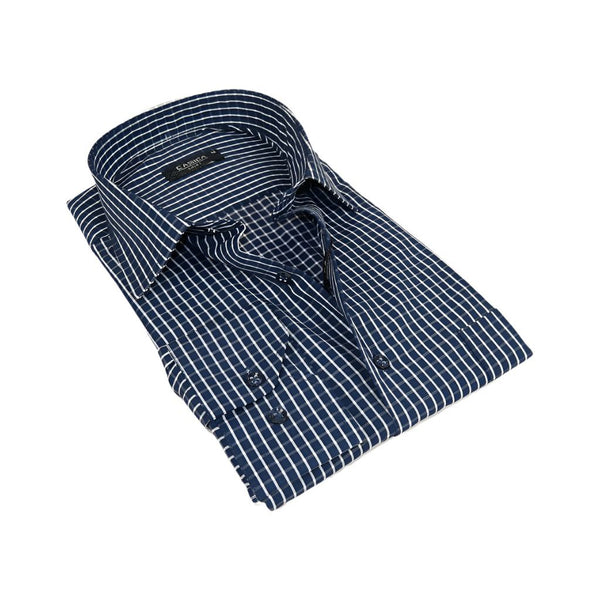 Men's Shirt By CASILA Turkey Cotton Blend Long Sleeves 502050-03 Navy Checker