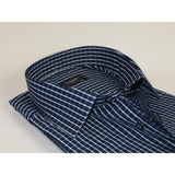 Men's Shirt By CASILA Turkey Cotton Blend Long Sleeves 502050-03 Navy Checker