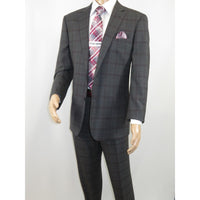 Men Renoir Suit Super 140 Wool Side Vent Classic Fit English Plaid 559-2 Gray