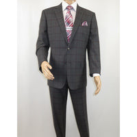 Men Renoir Suit Super 140 Wool Side Vent Classic Fit English Plaid 559-2 Gray