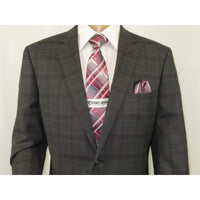 Men Renoir Suit Super 140 Wool Side Vent Classic Fit English Plaid 559-2 Gray