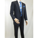 Men Renoir Suit Super 140 Wool Side Vent Slim Fit English Plaid 559-3 Navy Blue