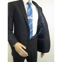 Men Renoir Suit Super 140 Wool Side Vent Slim Fit English Plaid 559-3 Navy Blue