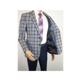 Men Sport Coat by Berlusconi Turkey Soft European Plaid #MK80 05 gray blue