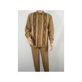 Men Silversilk 2pc Fancy walking leisure suit Italian woven knits 4407 Cafe Tan