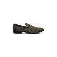 Stacy Adams Men Shoes Swagger Studded Slip On Satin Black Gold 25228-715