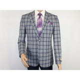 Men Sport Coat by Berlusconi Turkey Soft European Plaid #MK80 05 gray blue