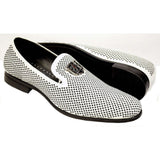 Stacy Adams Men Shoes Swagger Studded Slip On Satin Black White Formal 25228-111