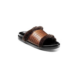 Stacy Adams Monty Slide Sandal Crocodile Print Faux Fur Cognac 25560-221