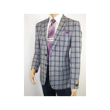 Men Sport Coat by Berlusconi Turkey Soft European Plaid #MK80 05 gray blue