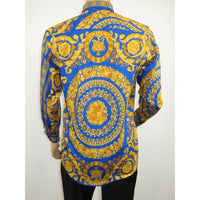 Men's AVM Crystal Shirt Medallion Medusa Cotton Slim Fit 9628-06 Royal Blue