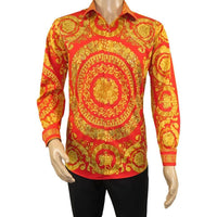 Men's AVM Crystal Shirt Medallion Medusa Cotton Turkey Slim Fit 9628-07 Red