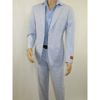 Men's Seersucker Suit Light Weight 100% Cotton By ENZO E58303-1 Blue