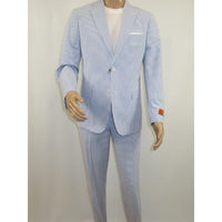 Men's Seersucker Suit Light Weight 100% Cotton By ENZO E58303-1 Blue