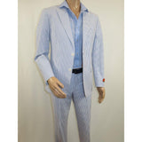 Men's Seersucker Suit Light Weight 100% Cotton By ENZO E58303-1 Blue