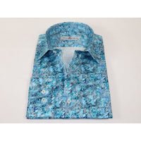 Men's EMILIO CERUTTI Sport Shirt 100% Cotton Long Sleeves #EMC1 Teal Floral