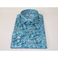 Men's EMILIO CERUTTI Sport Shirt 100% Cotton Long Sleeves #EMC1 Teal Floral