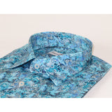 Men's EMILIO CERUTTI Sport Shirt 100% Cotton Long Sleeves #EMC1 Teal Floral